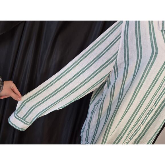 Rails Charli Cordoba Stripe Button Down White Green Linen Blend Top XXL - Picture 6 of 12